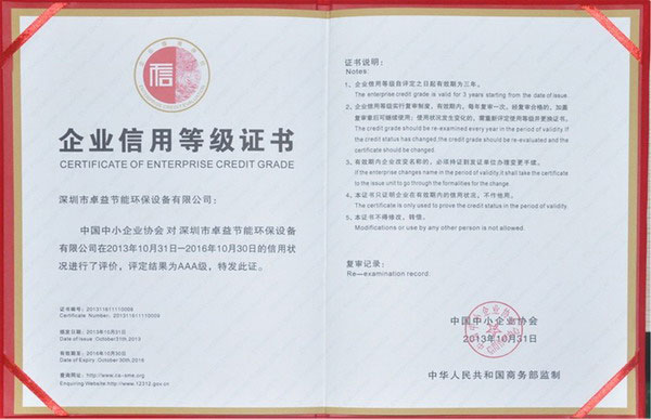 卓益榮譽-企業(yè)信用等級證書